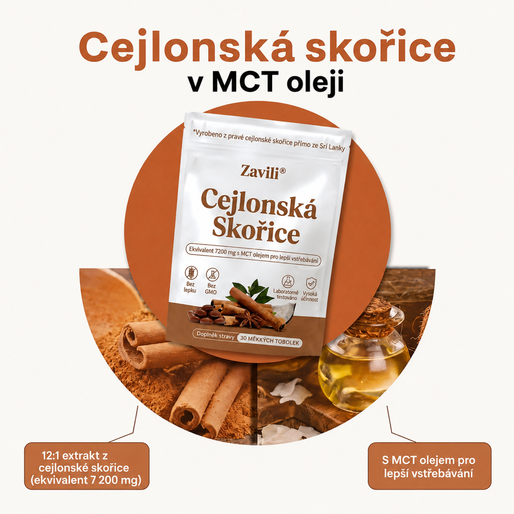 ZAVILI® Cejlonská skořice 12:1 s MCT olejem — 30 kapslí